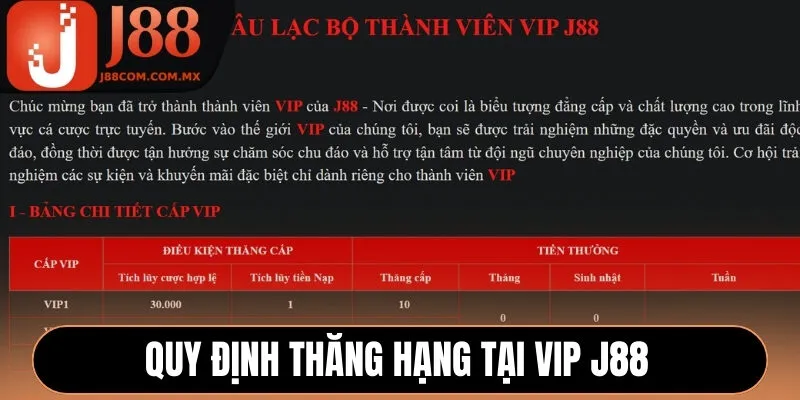 Quy định thăng hạng tại Vip J88