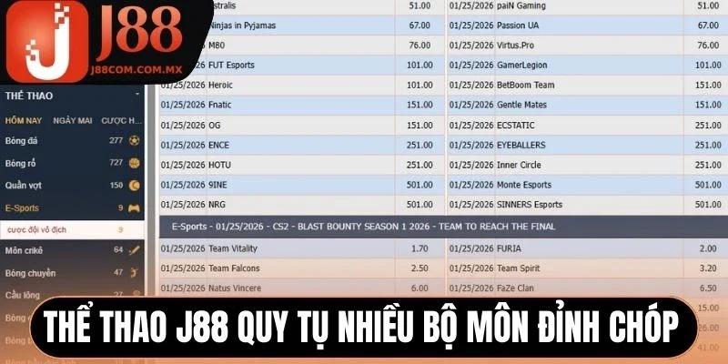 Thể thao J88 quy tụ nhiều bộ môn đỉnh chóp